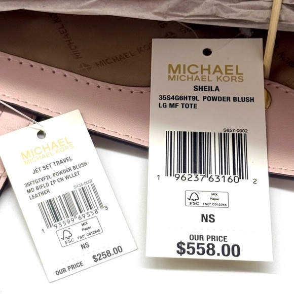 Michael Kors Sheila Large Logo Tote Bag & Matching Bifold Wallet Powder Blush - Picture 14 of 14